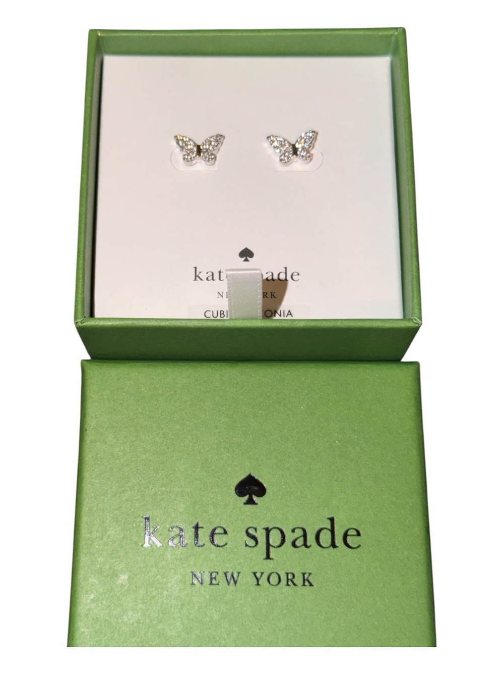 NIB Kate Spade Social Butterfly CZ Pavé Stud Earrings | Silver / Gold Tone